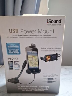 USB Power Mount Car Phone Holder with USB Charging — Black